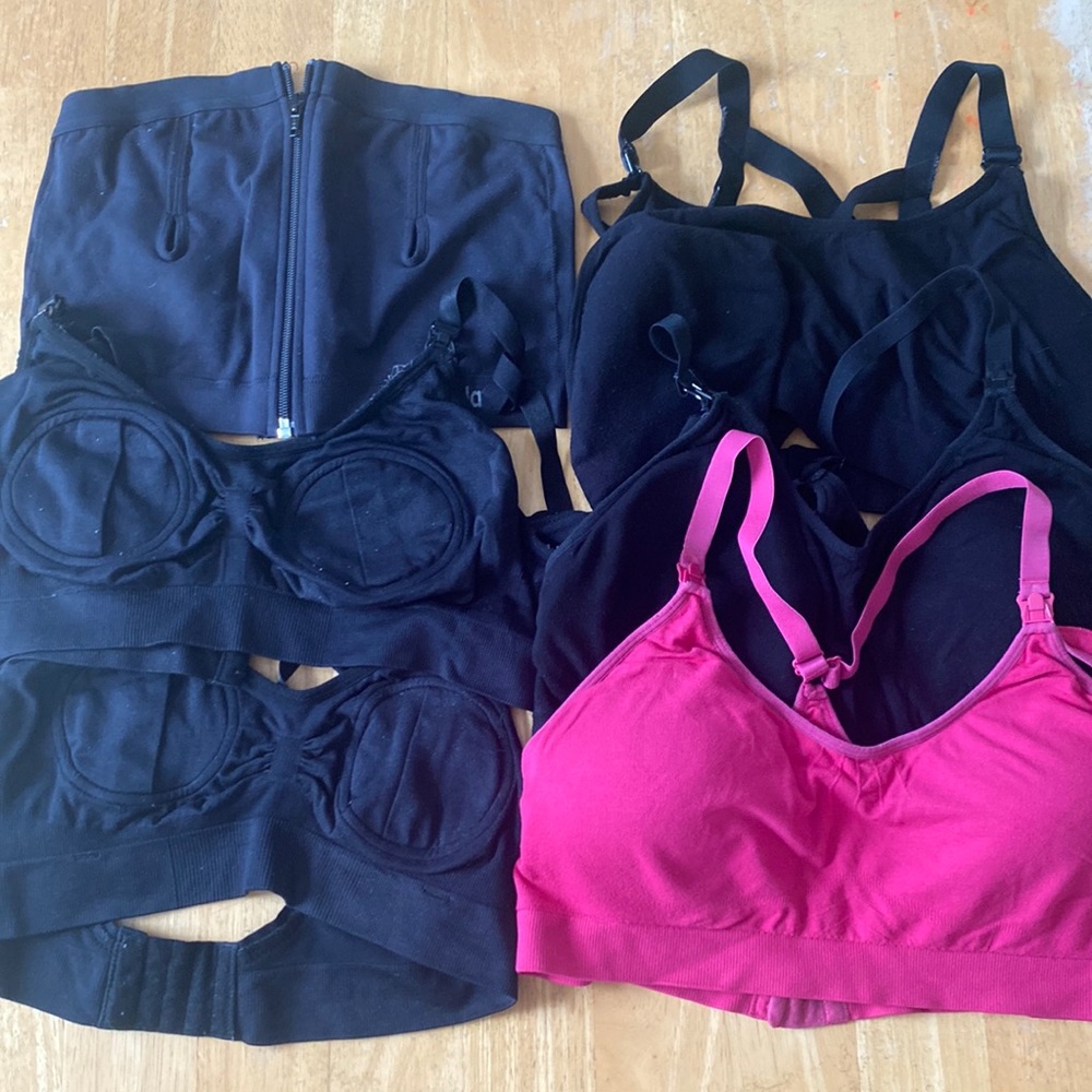 Lot of six pumping and nursing bras size large/38DD